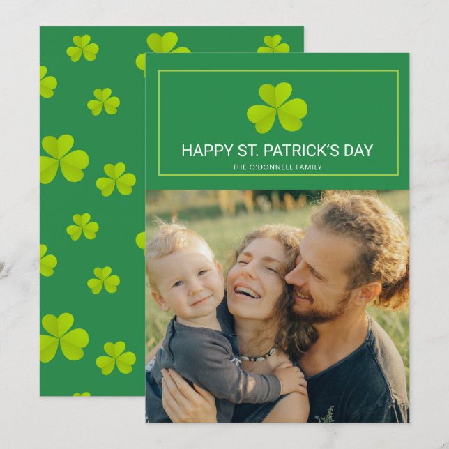 Clover Green St. Patrick's Day Foto Card (Vorne/Hinten)