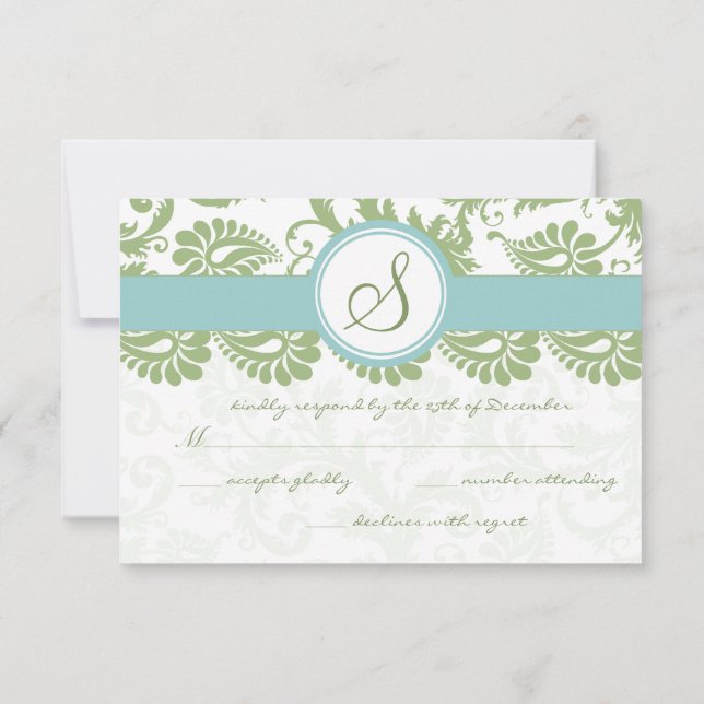 Clover Green und Aqua Damask Wedding UAWG RSVP Karte (Rückseite)