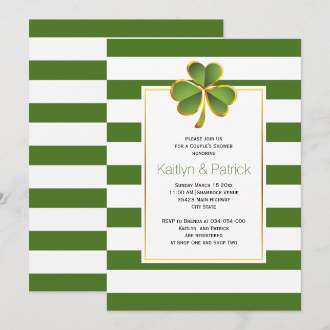 Clover, grüne Streifen irische Hochzeitskaffees Du Einladung (Vorne/Hinten)