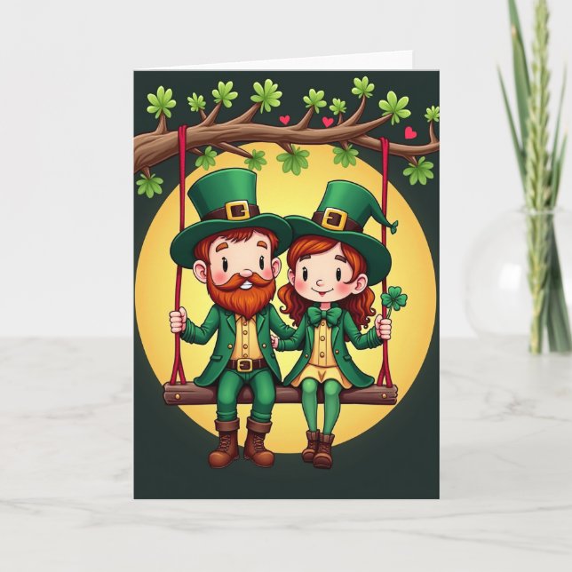 Clover Hearts Leprechaun Love Card Karte (Vorderseite)