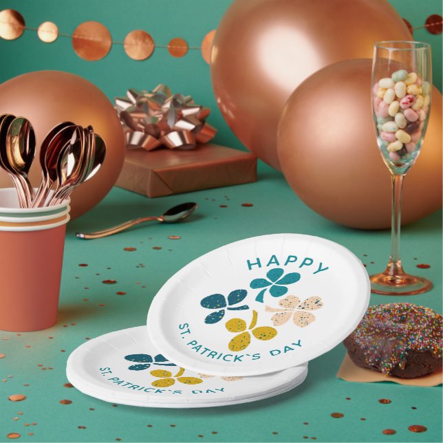 Clover Kleeblatt Zeichnend Happy St. Patrick`s Day Pappteller (Multi)