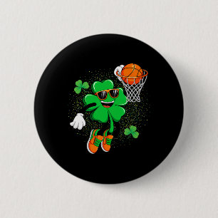 Clover Leprechaun Sketll Dunk St Patricks Day Men Button