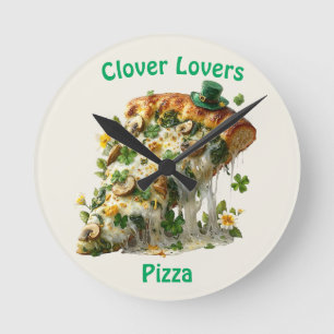 Clover Lovers Pizza St. Patrick’s Day Runde Wanduhr