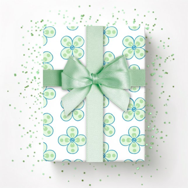 Clover Moroccan Quatrefoil in Green and Aqua Geschenkpapier (Von Creator hochgeladen)