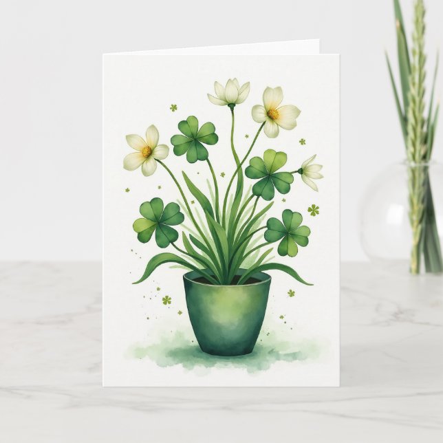 Clover Plant Watercolor Card Karte (Vorderseite)