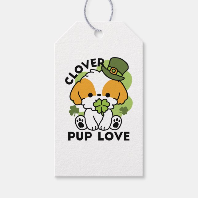 Clover Pup Liebe - St. Patrick's Day Dog Design Geschenkanhänger (Vorderseite)