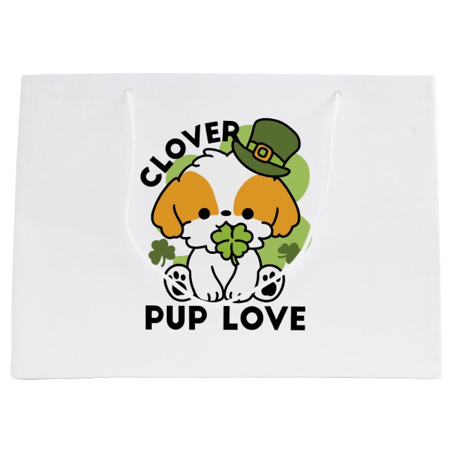 Clover Pup Liebe - St. Patrick's Day Dog Design Große Geschenktüte (Vorderseite)