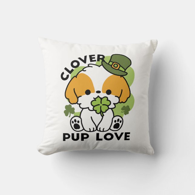 Clover Pup Liebe - St. Patrick's Day Dog Design Kissen (Vorderseite)