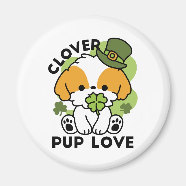 Clover Pup Liebe - St. Patrick's Day Dog Design Magnet (Vorne)