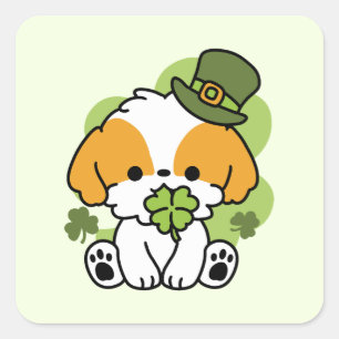 Clover Pup Liebe - St. Patrick's Day Dog Design Quadratischer Aufkleber