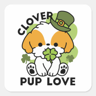 Clover Pup Liebe - St. Patrick's Day Dog Design Quadratischer Aufkleber