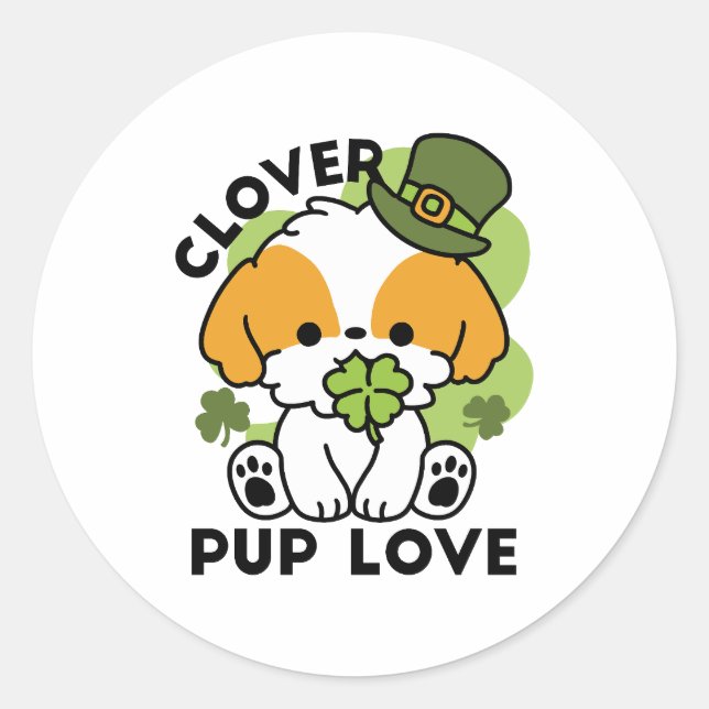 Clover Pup Liebe - St. Patrick's Day Dog Design Runder Aufkleber (Vorderseite)