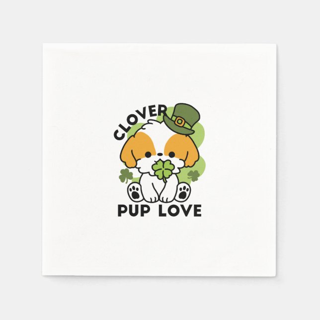 Clover Pup Liebe - St. Patrick's Day Dog Design Serviette (Vorderseite)