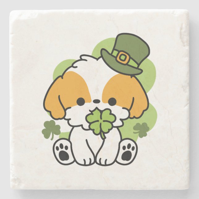 Clover Pup Liebe - St. Patrick's Day Dog Design Steinuntersetzer (Vorderseite)