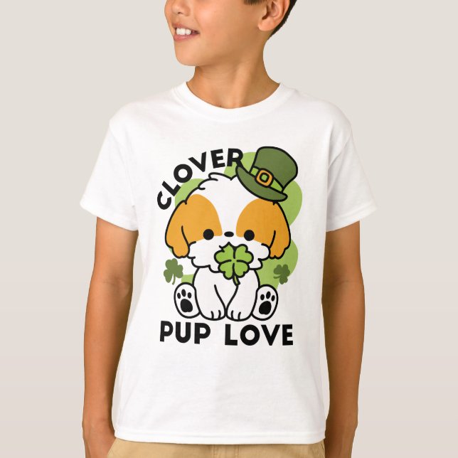 Clover Pup Liebe - St. Patrick's Day Dog Design T-Shirt (Vorderseite)