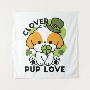 Clover Pup Liebe - St. Patrick's Day Dog Design Wandteppich
