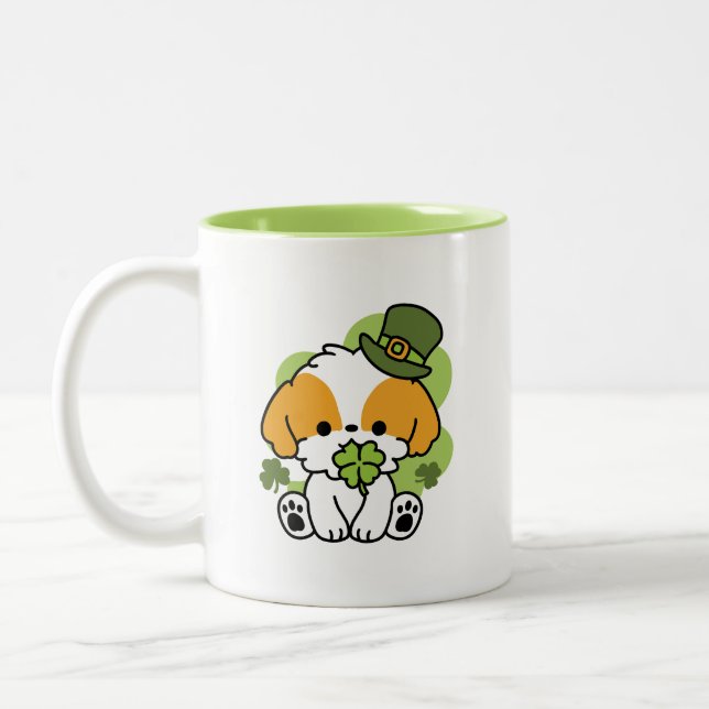 Clover Pup Liebe - St. Patrick's Day Dog Design Zweifarbige Tasse (Links)
