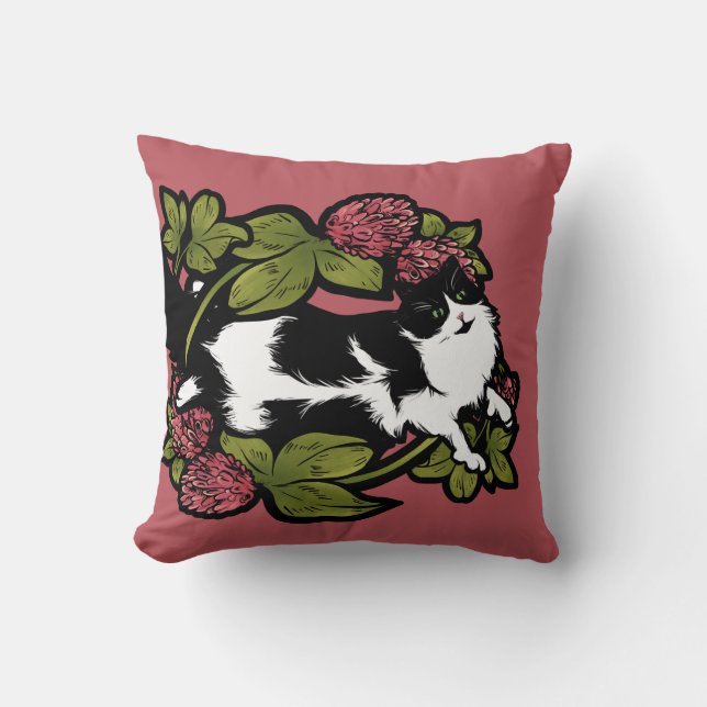 Clover Tuxedo Katzen Kissen (Vorderseite)