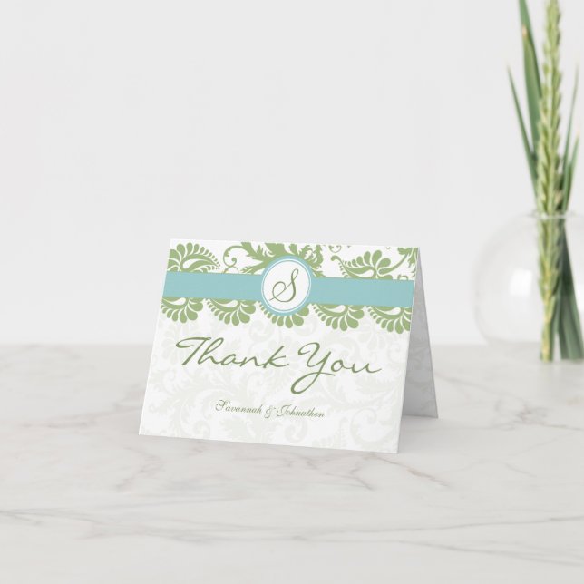 Clover und Aqua Damask Danke an Ihre Karten (Vorderseite)