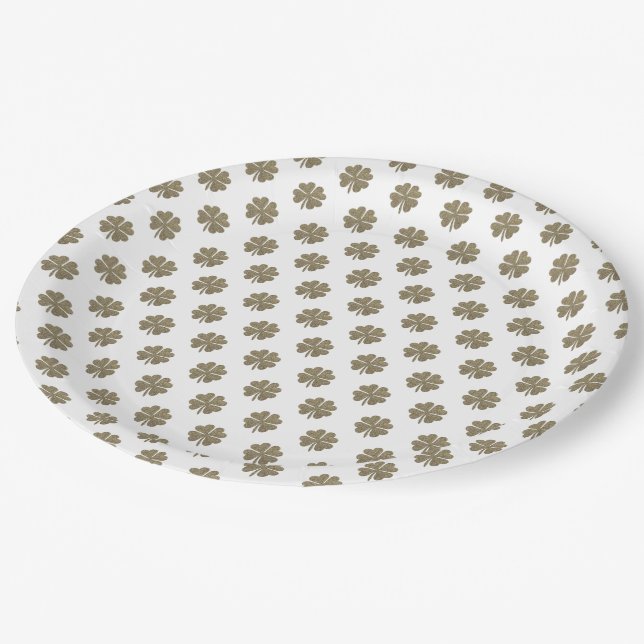 Clover Viel Glück Symbol Gold Look Elegantes Muste Pappteller (Schrägansicht)