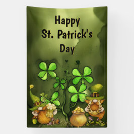 Clovers and Leprechaun Gnomes St. Patrick's Day Banner