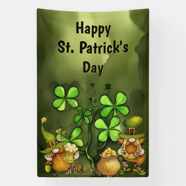 Clovers and Leprechaun Gnomes St. Patrick's Day Banner (Vertikal)