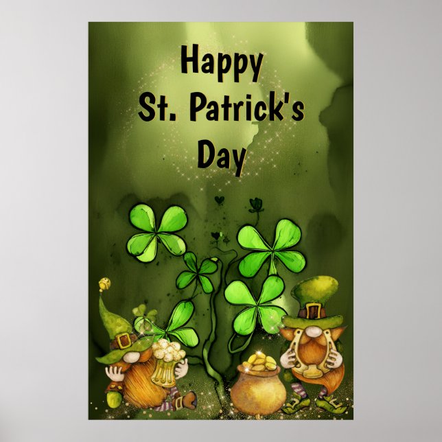 Clovers and Leprechaun Gnomes St. Patrick's Day Poster (Vorne)