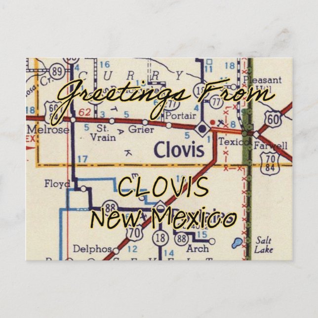Clovis NM Vintage Karte (Vorderseite)