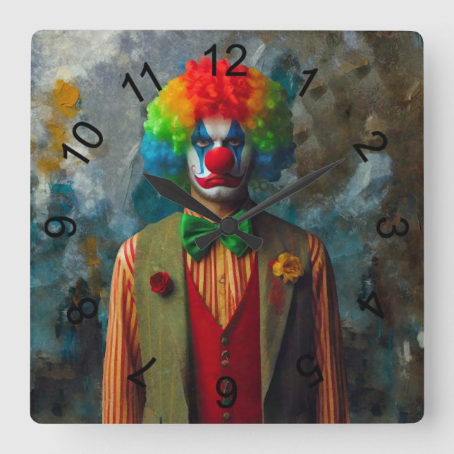 Clown 2 quadratische wanduhr (Vorderseite)