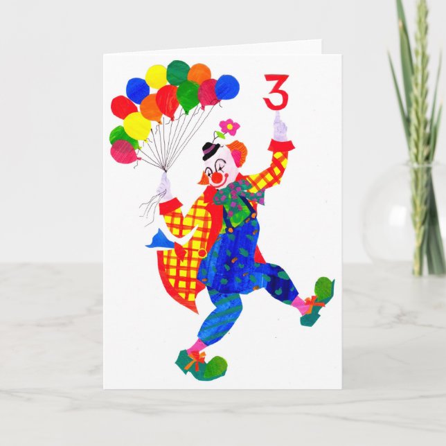 Clown 3 Jahre alte Geburtstagskarte Karte (Vorderseite)