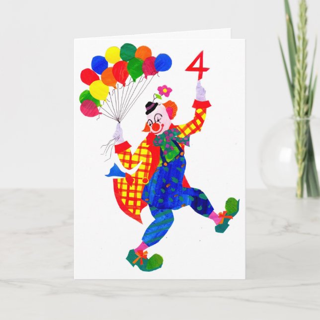 Clown 4 Jahre alte Geburtstagskarte Karte (Vorderseite)