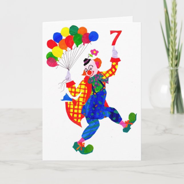 Clown, 7 Jahre alte Geburtstagskarte Karte (Vorderseite)