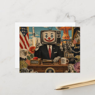Clown am Schreibtisch Surrealer Collage Postkarte