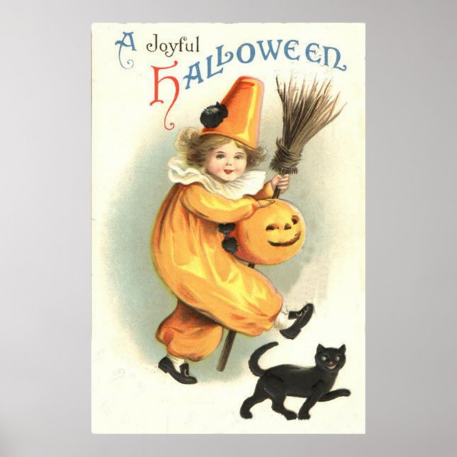 Clown Black Cat Kürbislaterne Pumpkin Poster (Vorne)