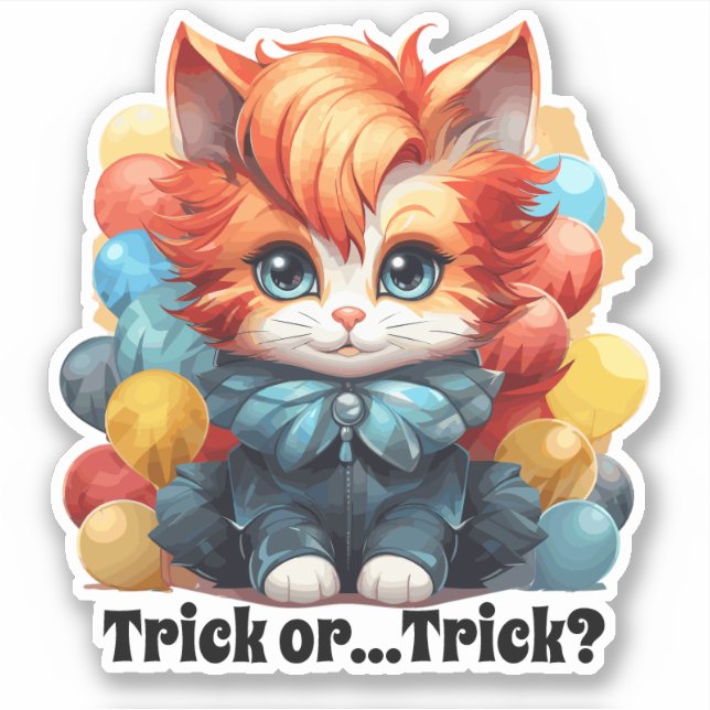 Clown Cat Sticker - "Trick or...Trick?" (Vorderseite)