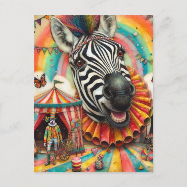 Clown Circus Zebra Postkarte (Vorderseite)