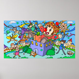 Clown, der aus einer Schachtel sprang. Poster