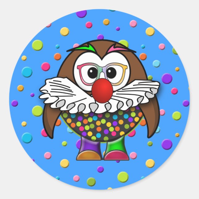 Clown-Eule Runder Aufkleber (Vorderseite)
