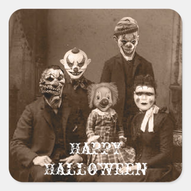 Clown-Familie Halloween-Sticker Quadratischer Aufkleber (Vorderseite)