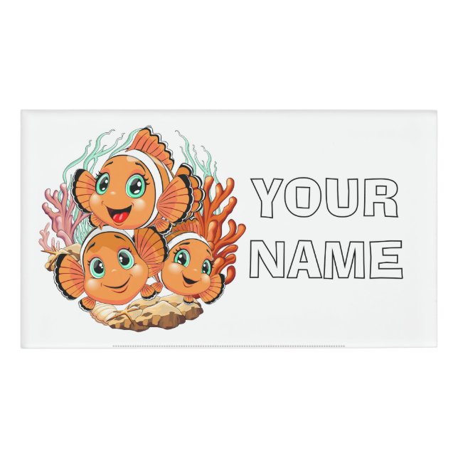 Clown fish Cartoon cute Family Underwater Namenschild (Vorderseite)