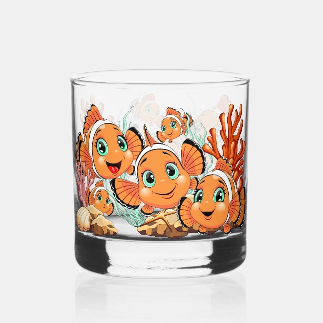 Clown fish Cartoon cute Family Underwater Whiskyglas (Vorderseite)
