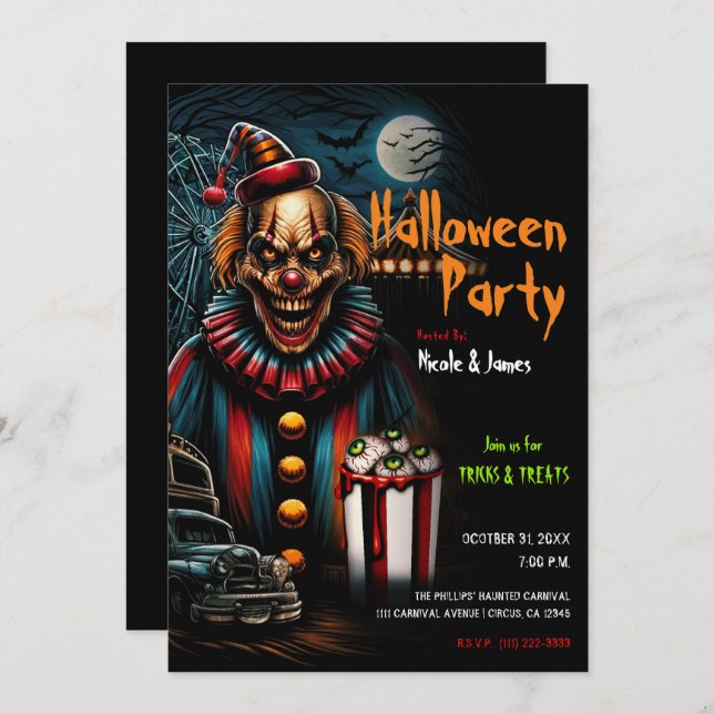Clown-Halloween-Party Einladung (Vorne/Hinten)