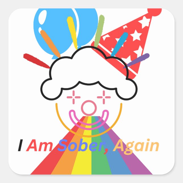 Clown: Ich bin wieder nüchtern Quadratischer Aufkleber (Vorderseite)
