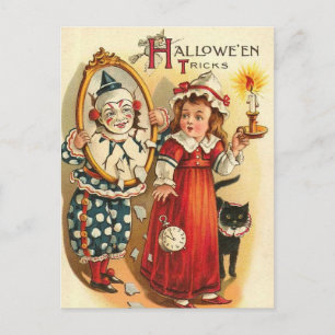 Clown in Mirror Halloween Tricks Postkarte