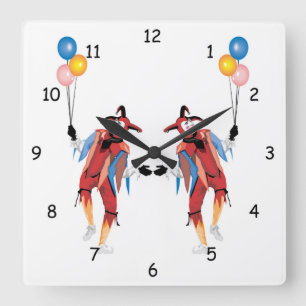 Clown Jester mit Balloons Wall Clock Quadratische Wanduhr