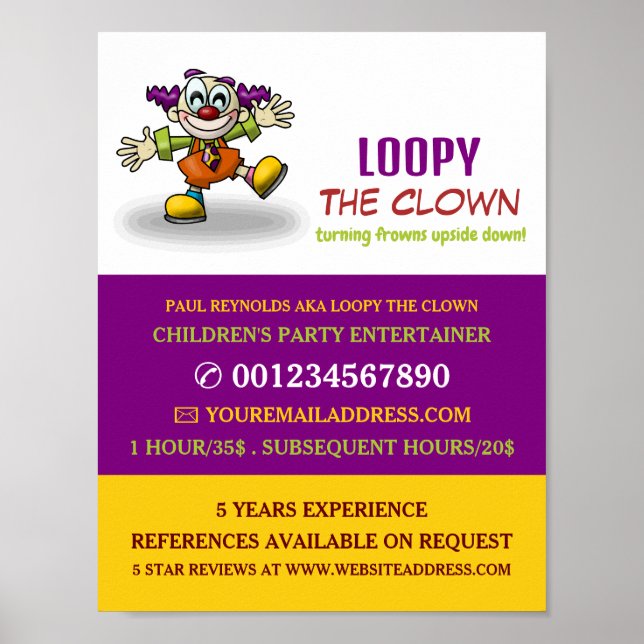 Clown, Kinder-Entertainer, Clownwerbung Poster (Vorne)