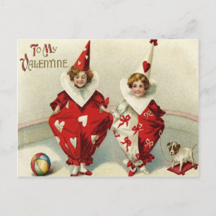 Clown Kinder Hund Ball Herz Postkarte