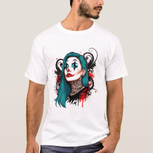 Clown-Königin mit cyanfarbenem Haar - Gruseliges C T-Shirt