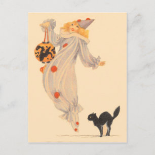 Clown-Kostüm schwarze Katze Trick Or Treat Postkarte
