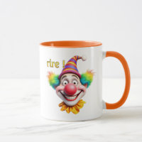 Clown lacht mit Grinsen und farbigen Haaren.